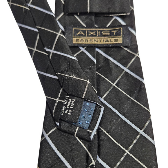AXIST Essentials Black Gray White Grid Pattern Silk Necktie Business Classic - Picture 5 of 6